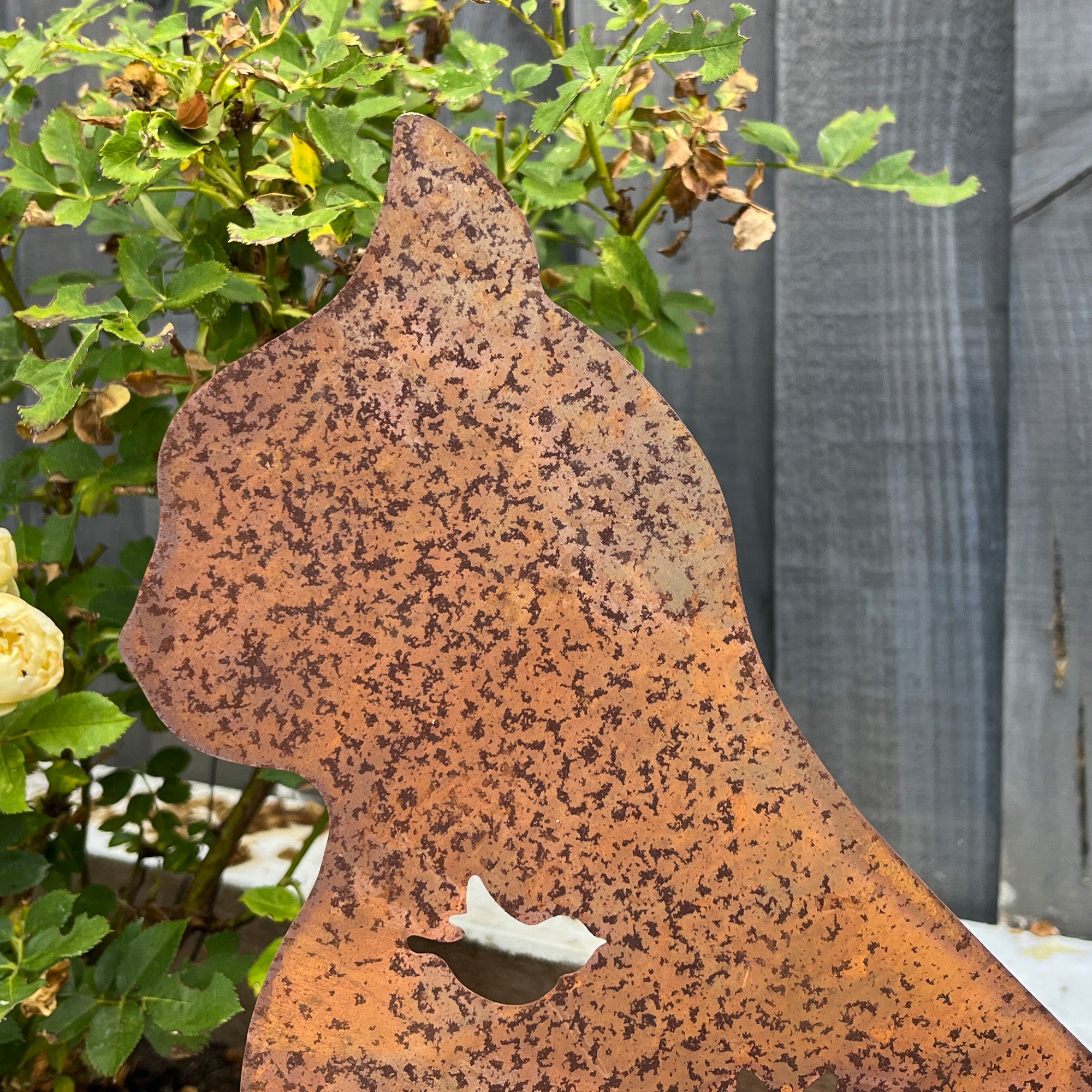 Floral Cat Metal Stake Garden Ornament - Rusty