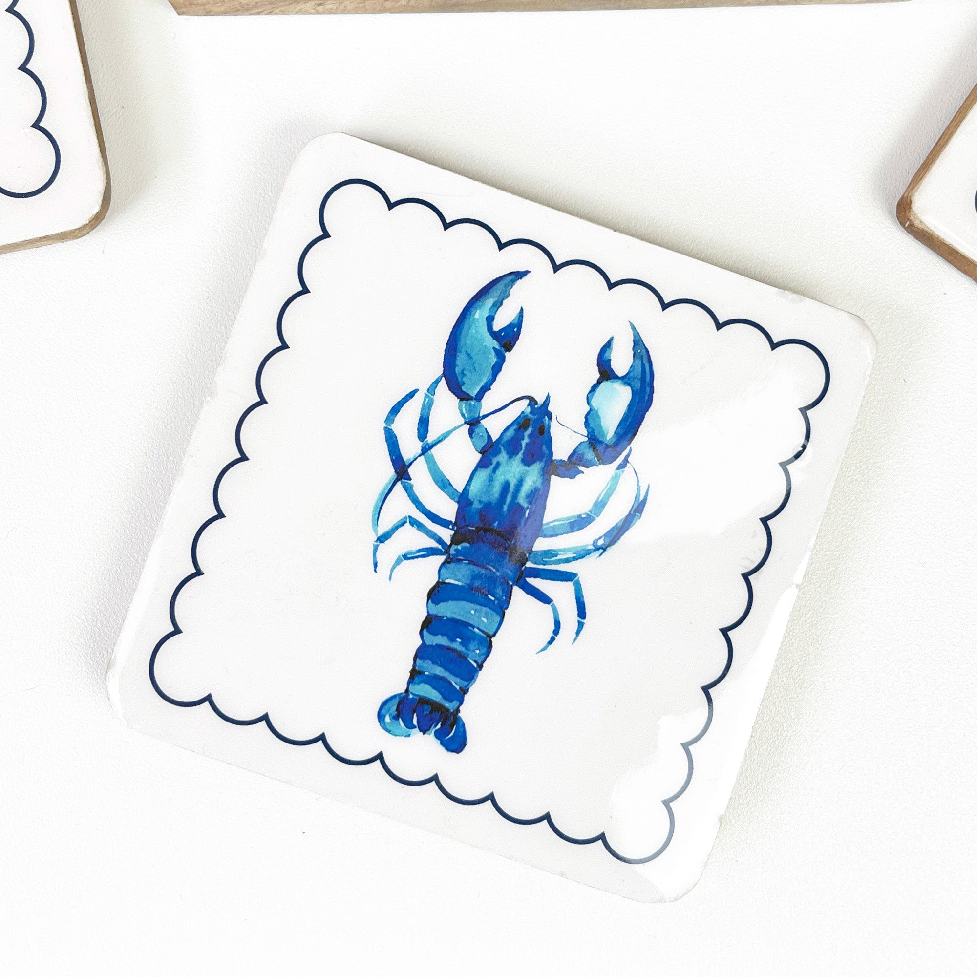 Set of 4 Wooden Coasters in Holder – Lobster