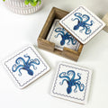Set of 4 Wooden Coasters in Holder – Octopus