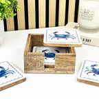 Set of 4 Wooden Coasters in Holder – Crab