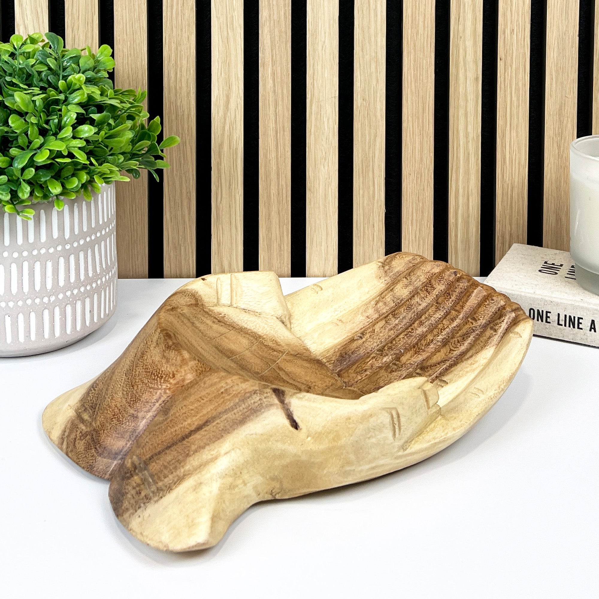 Hand Carved 29cm Hands of Hope Wooden Bowl