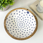 24.5cm Decorative Wooden Bowl with Enamel Hearts Pattern