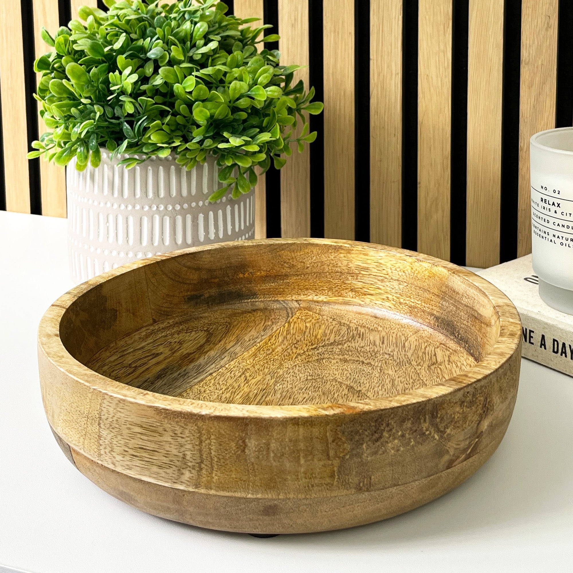 25.5cm Round Decorative Wooden Bowl - Hand Crafted