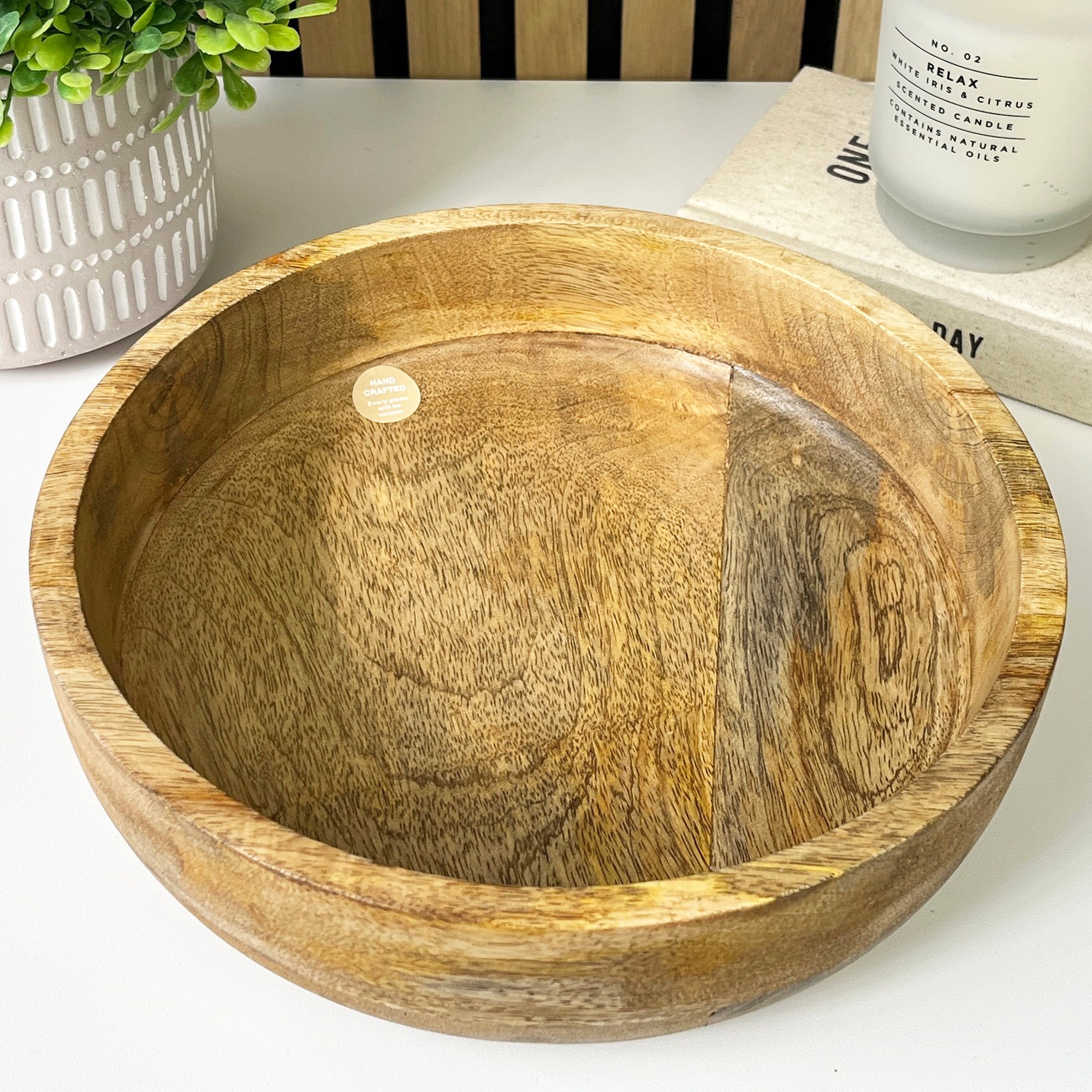 25.5cm Round Decorative Wooden Bowl - Hand Crafted