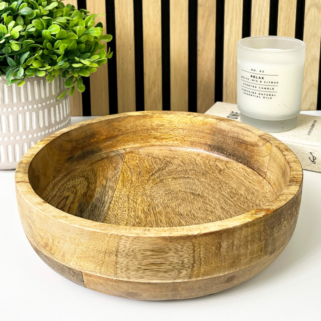 25.5cm Round Decorative Wooden Bowl - Hand Crafted