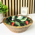25cm Decorative Wooden Bowl with Enamel Chillies Design