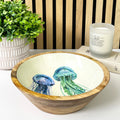 24cm Decorative Wooden Bowl with Enamel Jelly Fish Design