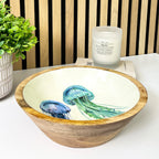 24cm Decorative Wooden Bowl with Enamel Jelly Fish Design