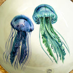 24cm Decorative Wooden Bowl with Enamel Jelly Fish Design