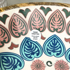 25cm Decorative Wooden Bowl with Enamel Mediterranean Leaves Design