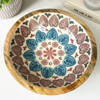 25cm Decorative Wooden Bowl with Enamel Mediterranean Leaves Design