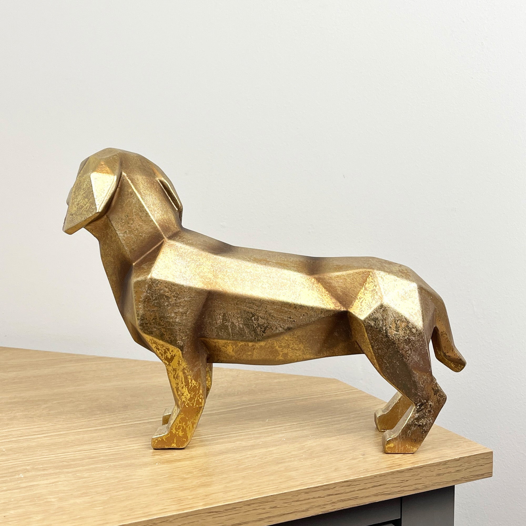 28.5cm Gold Geometric Dog Ornament - Resin
