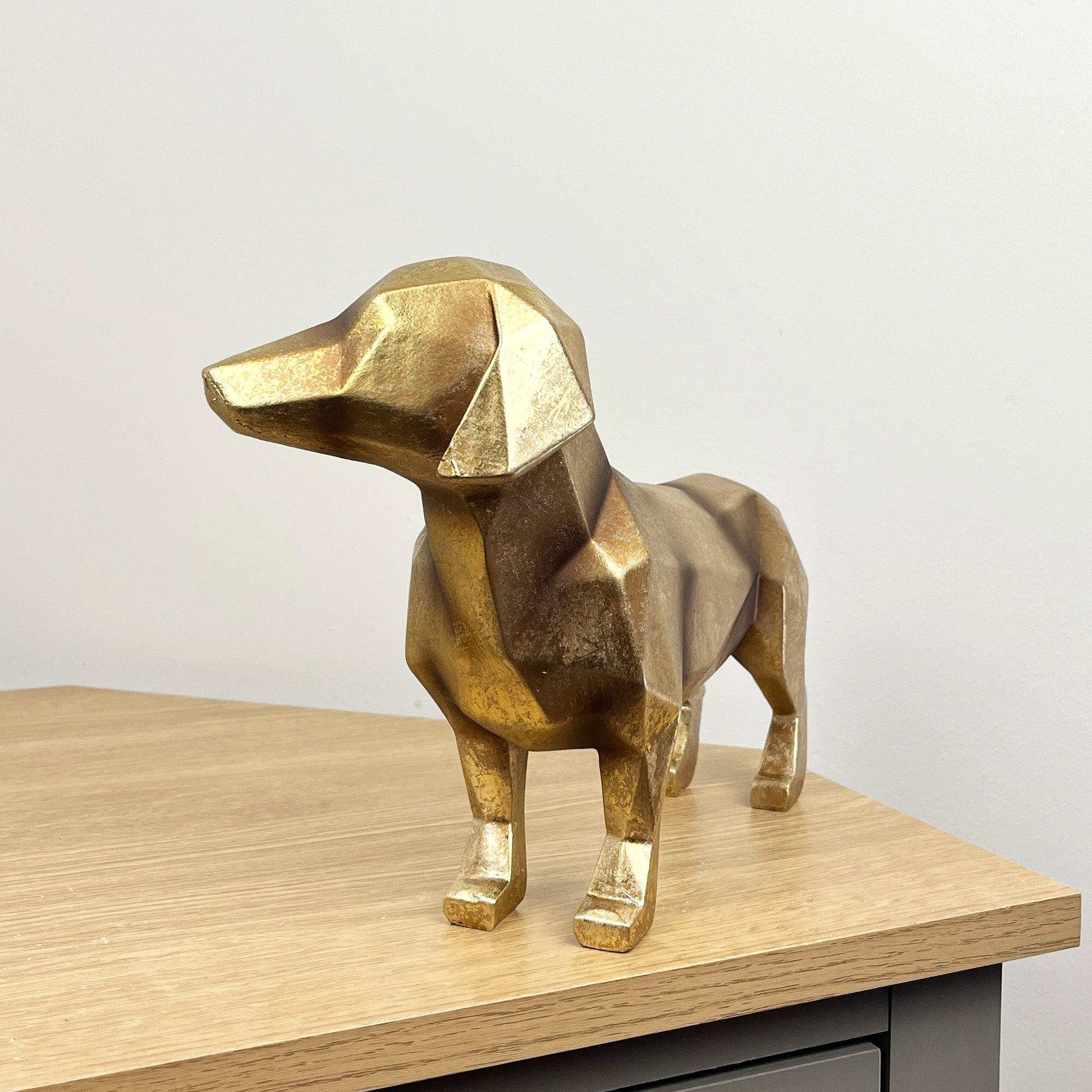 28.5cm Gold Geometric Dog Ornament - Resin