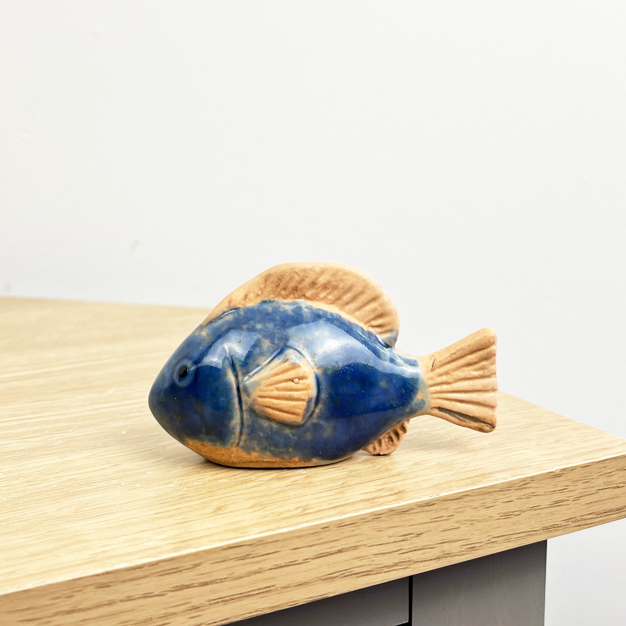 Pair of Blue Glazed Ceramic Fish Ornaments