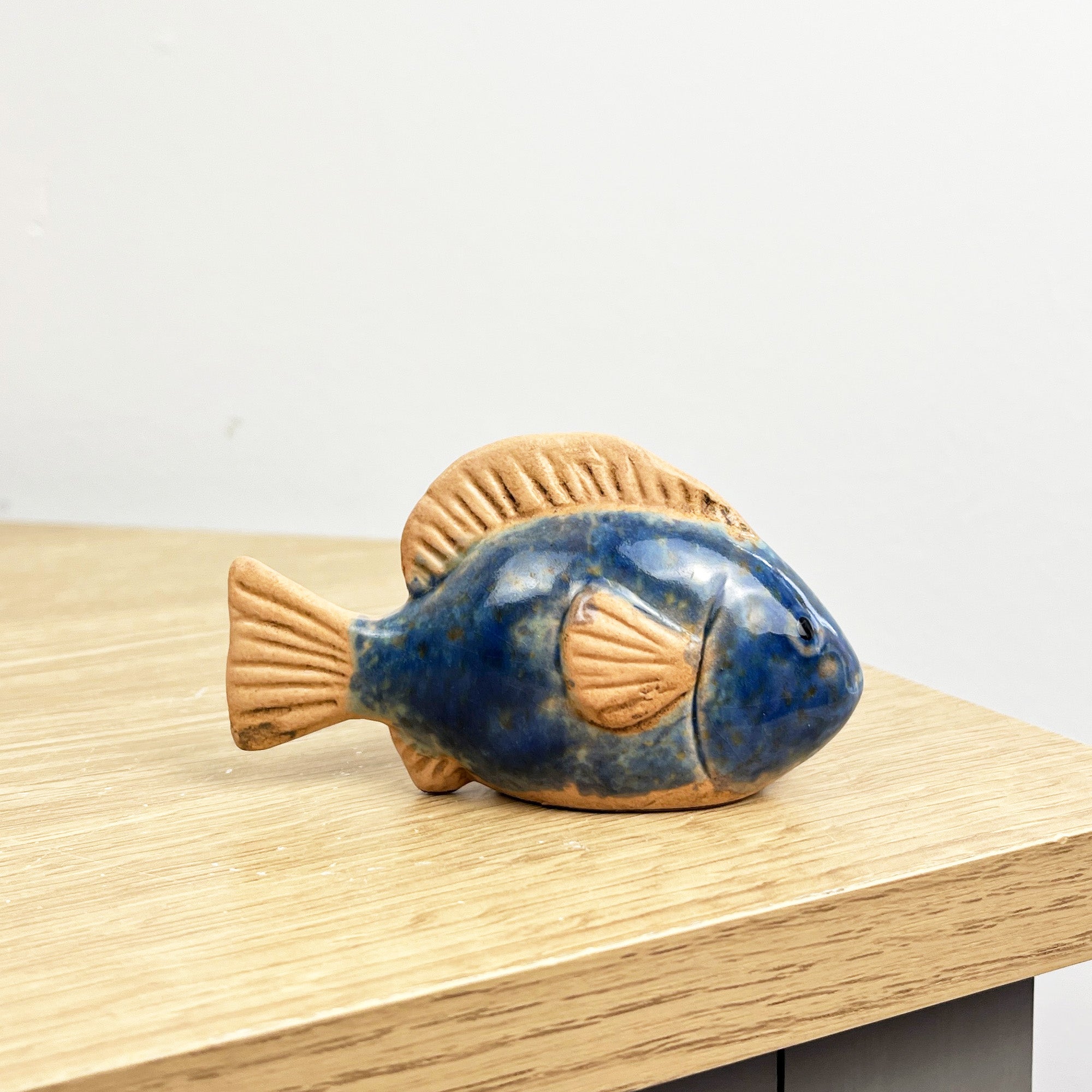 Pair of Blue Glazed Ceramic Fish Ornaments
