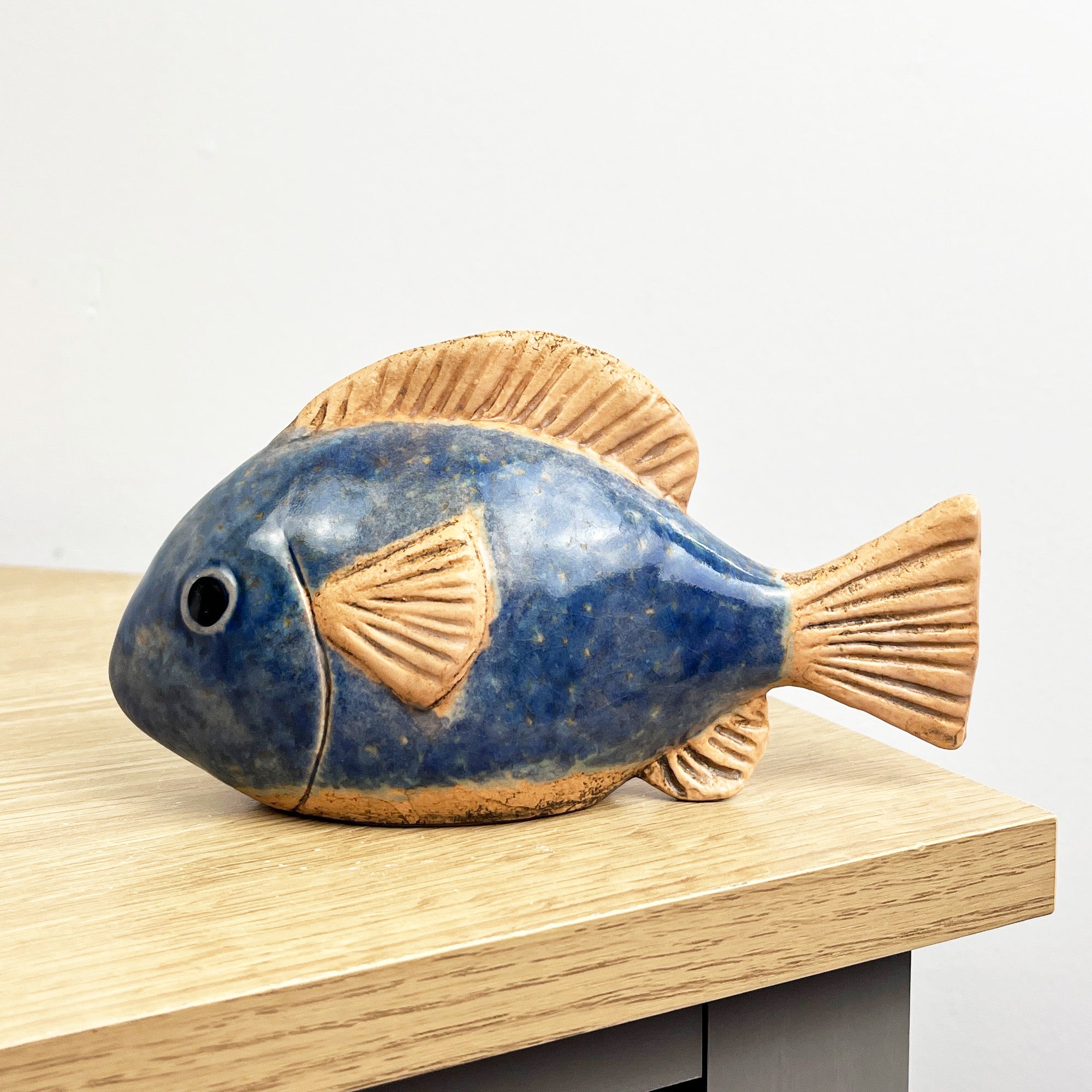 Pair of Blue Glazed Ceramic Fish Ornaments