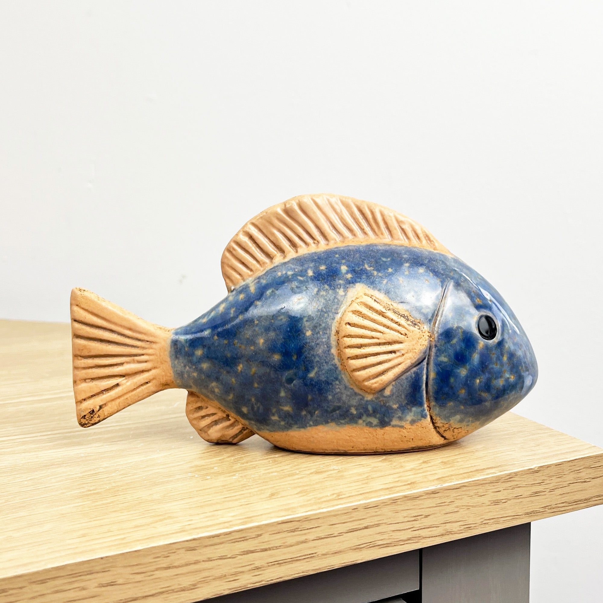 Pair of Blue Glazed Ceramic Fish Ornaments