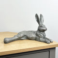 32cm Grey Resin Laying Hare Ornament