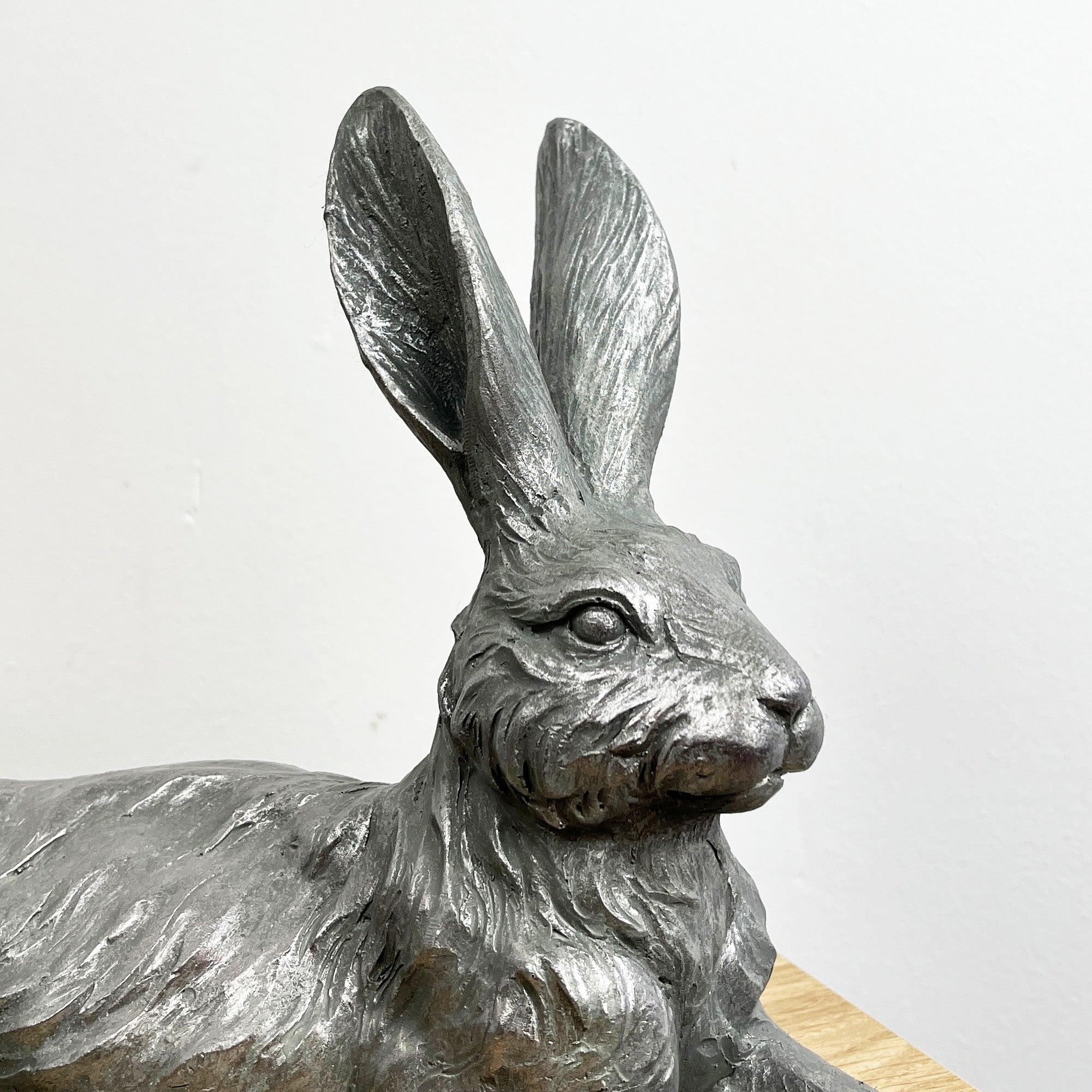 32cm Grey Resin Laying Hare Ornament