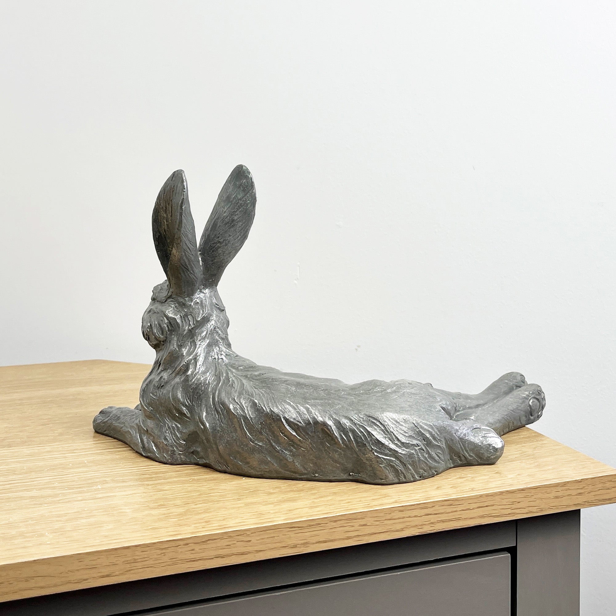 32cm Grey Resin Laying Hare Ornament