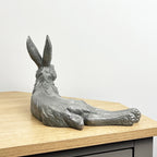 32cm Grey Resin Laying Hare Ornament