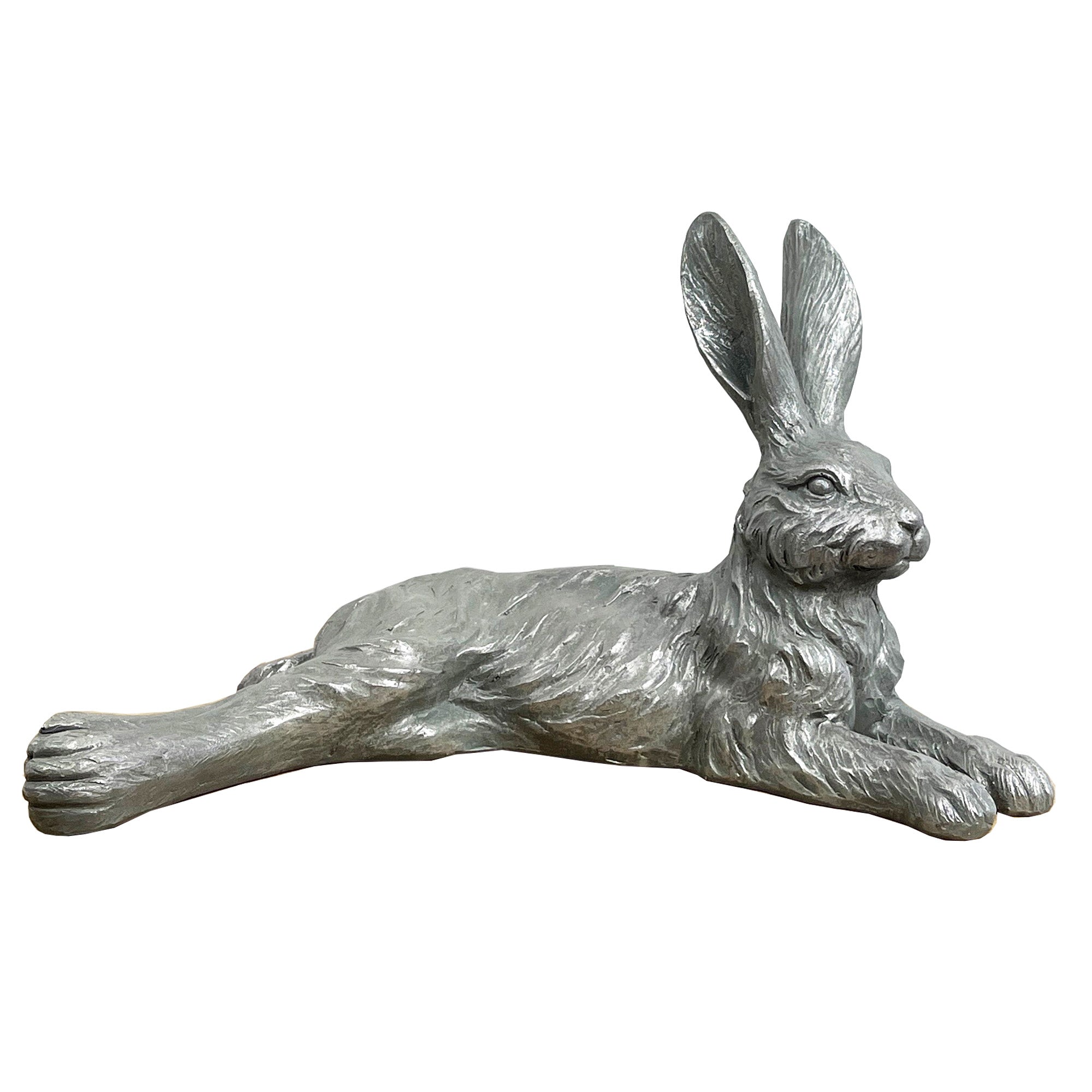 32cm Grey Resin Laying Hare Ornament