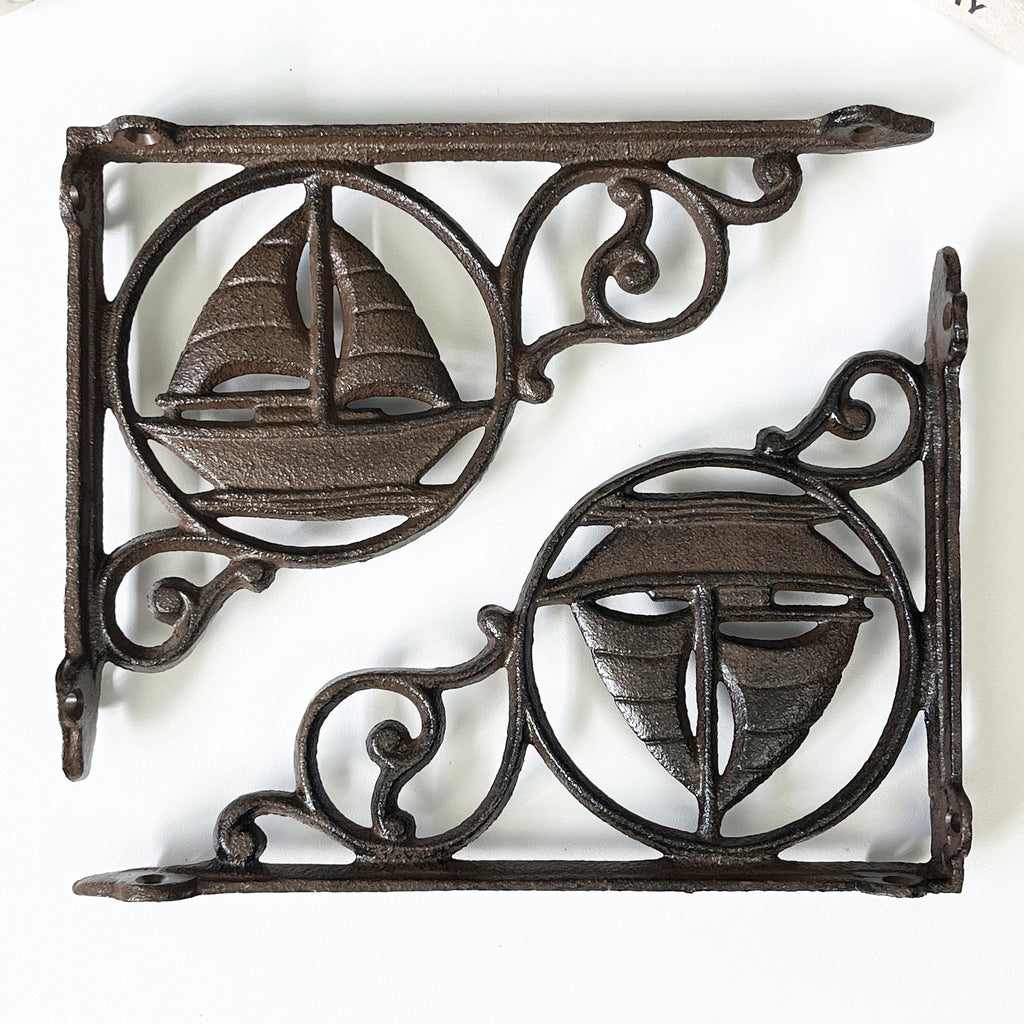 Set of 2 Nautical Boat Decorative Shelf Brackets - Cast Iron