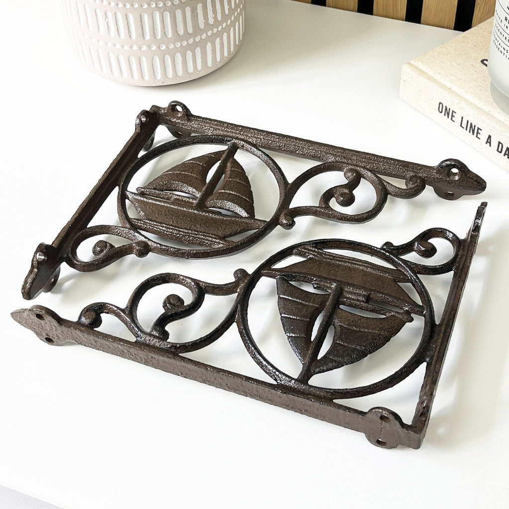 Set of 2 Nautical Boat Decorative Shelf Brackets - Cast Iron