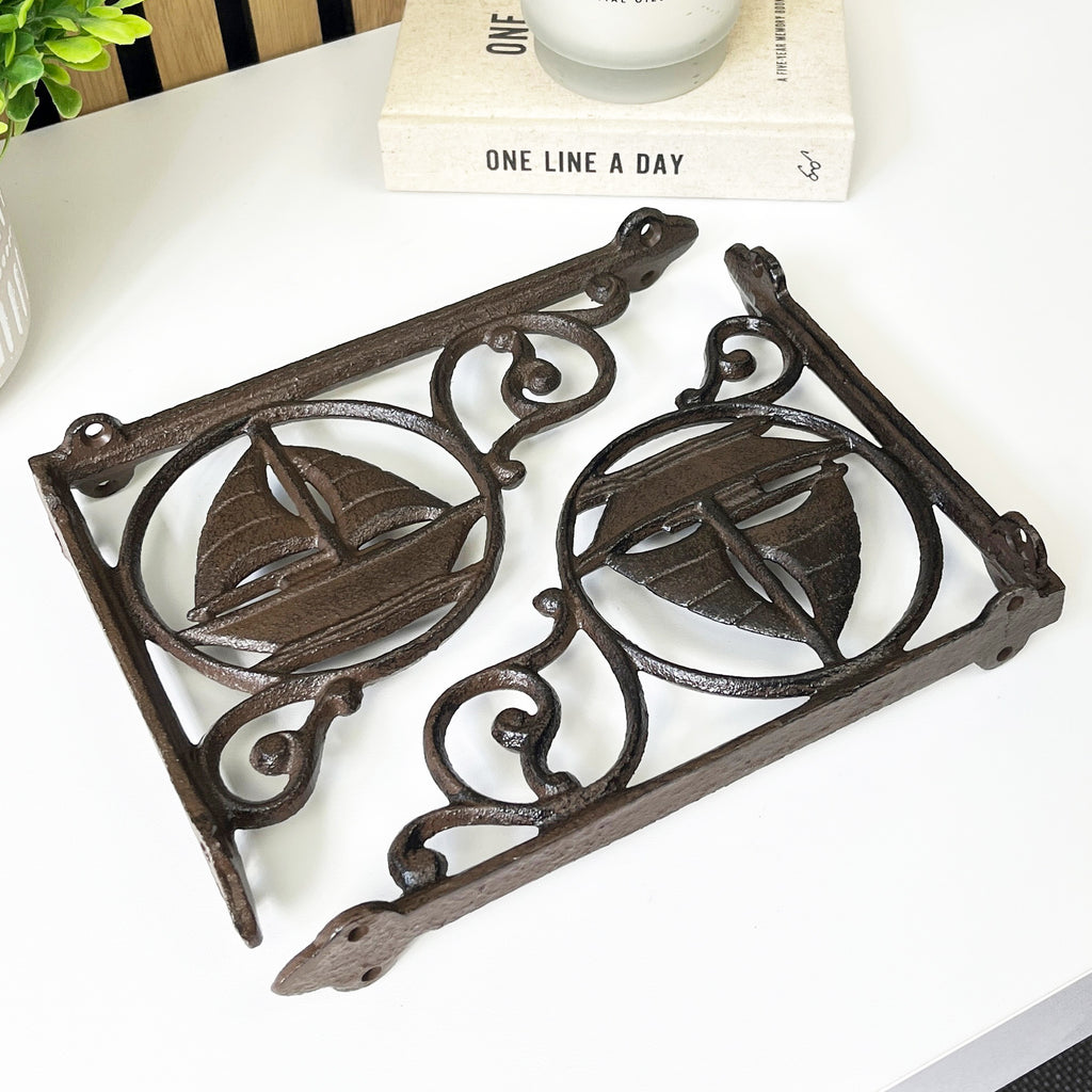 Set of 2 Nautical Boat Decorative Shelf Brackets - Cast Iron