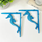 Set of 2 Nautical Seahorse Decorative Shelf Brackets - Cast Iron