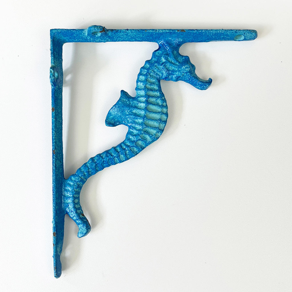 Set of 2 Nautical Seahorse Decorative Shelf Brackets - Cast Iron