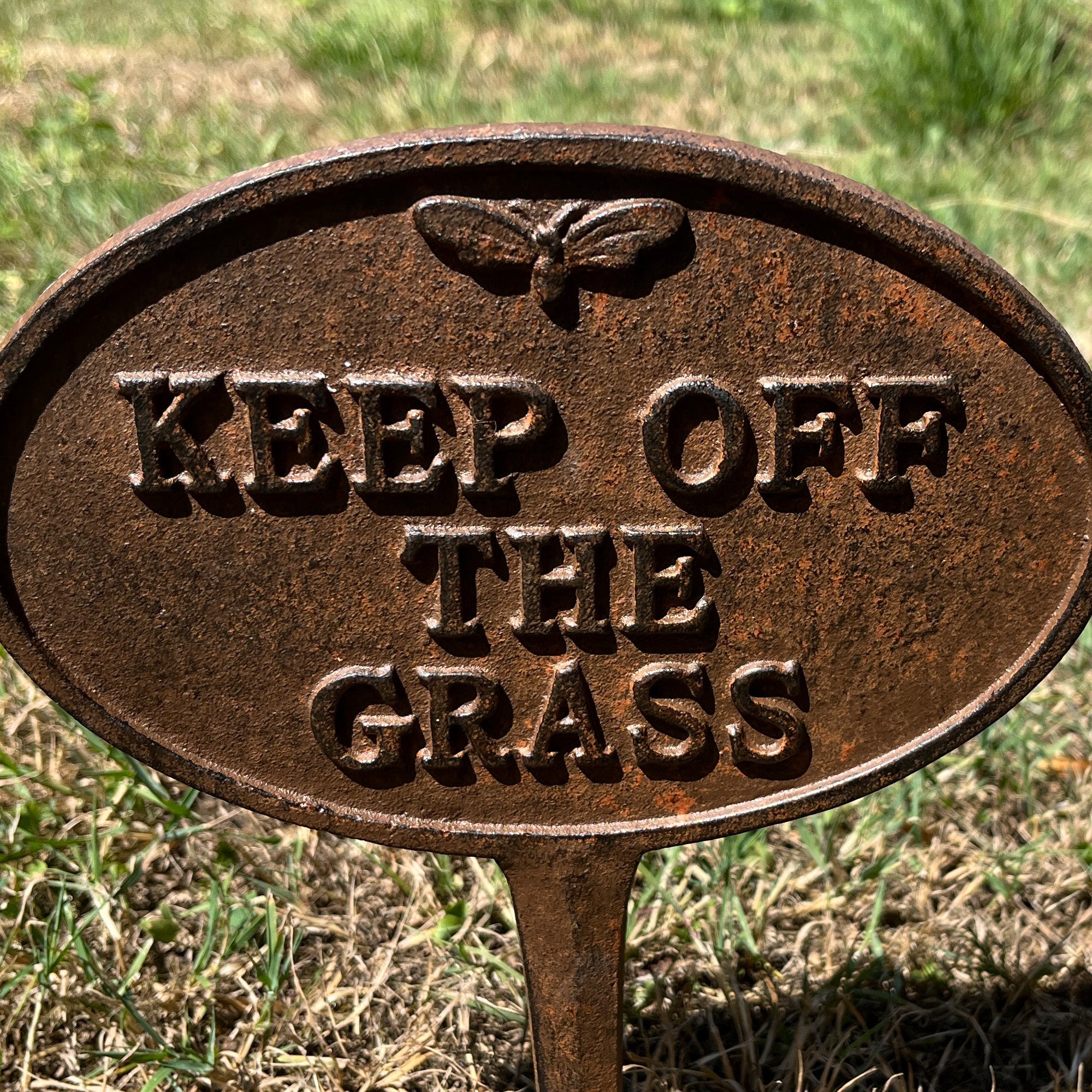 Vintage Keep Off The Grass Sign with Stake - Cast Iron