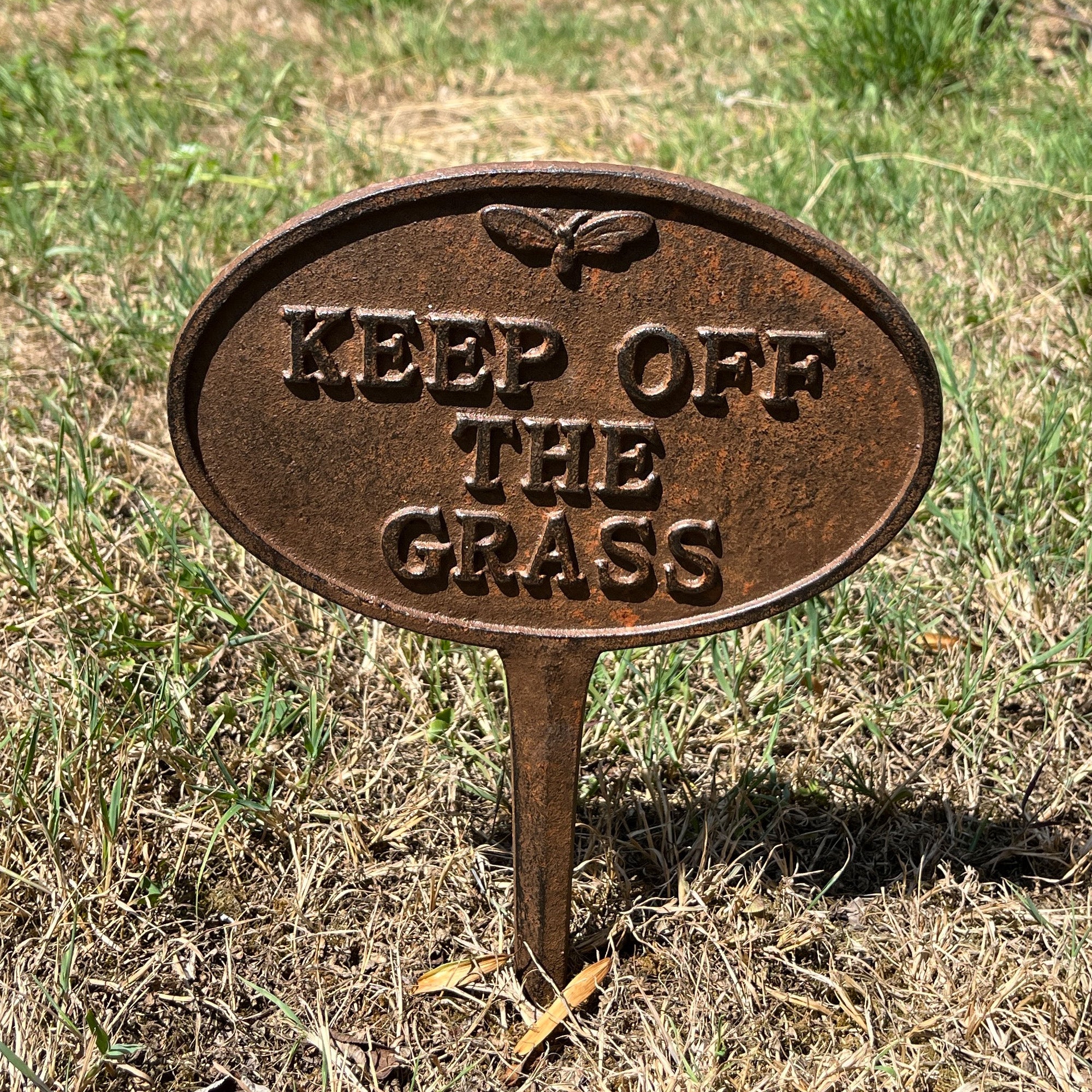 Vintage Keep Off The Grass Sign with Stake - Cast Iron