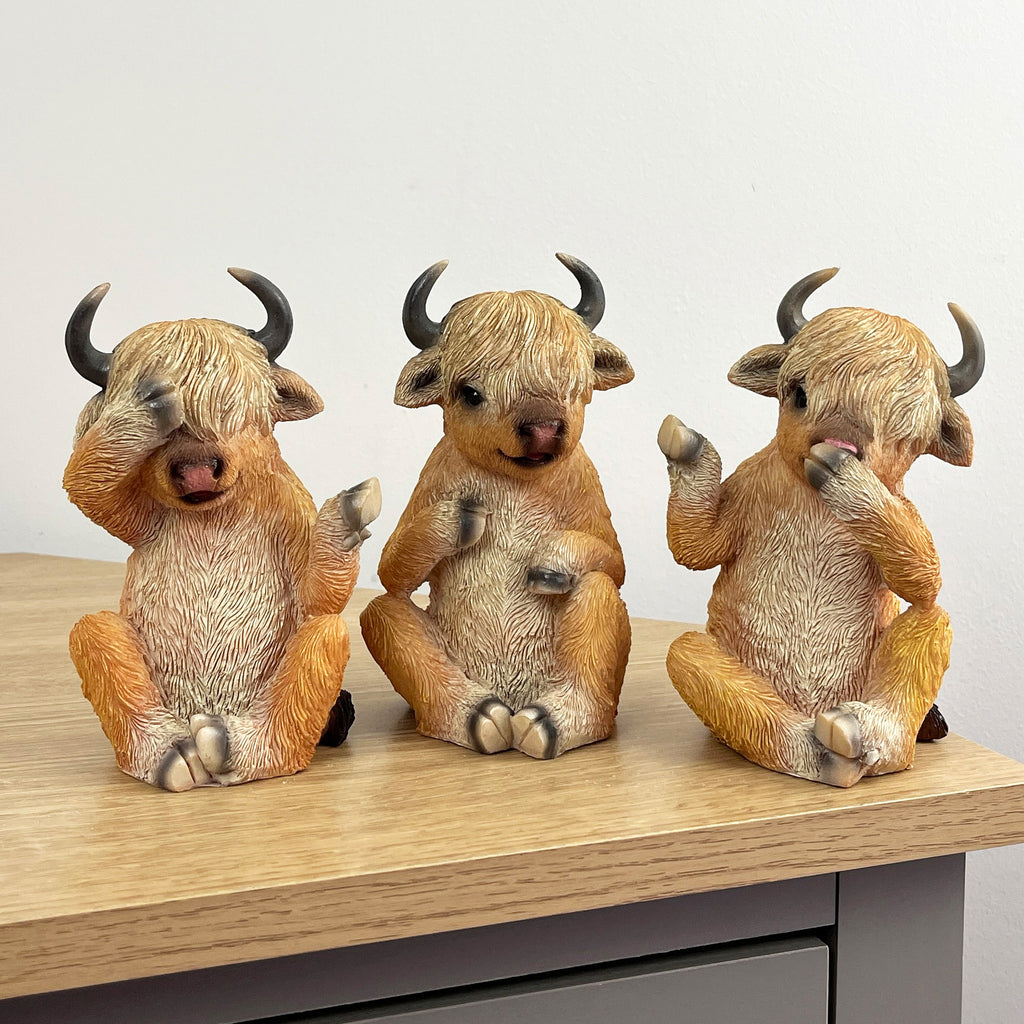 Set of 3 Who Did It Highland Cow Ornaments – Resin