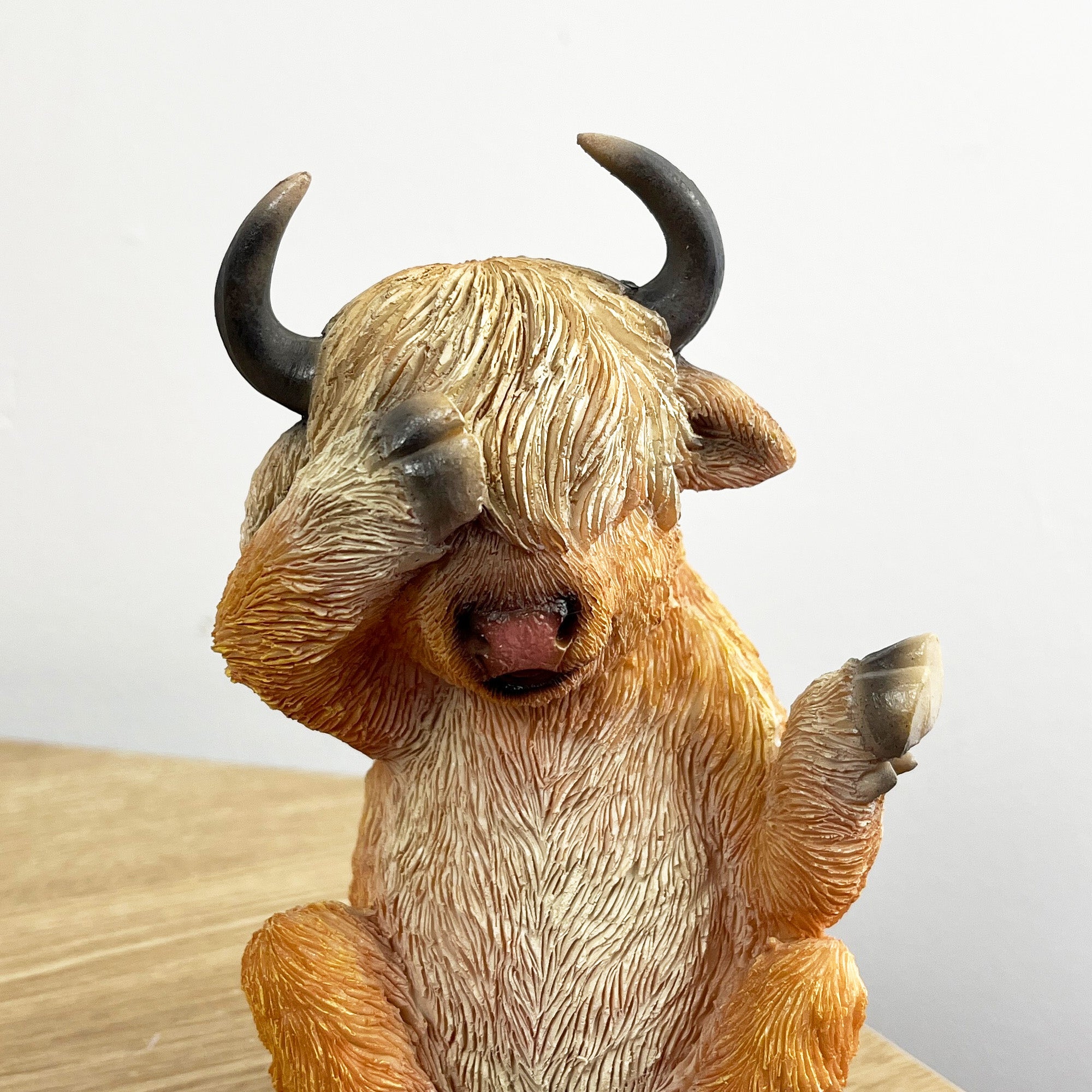 15cm Hiding Highland Cow Ornament – Resin