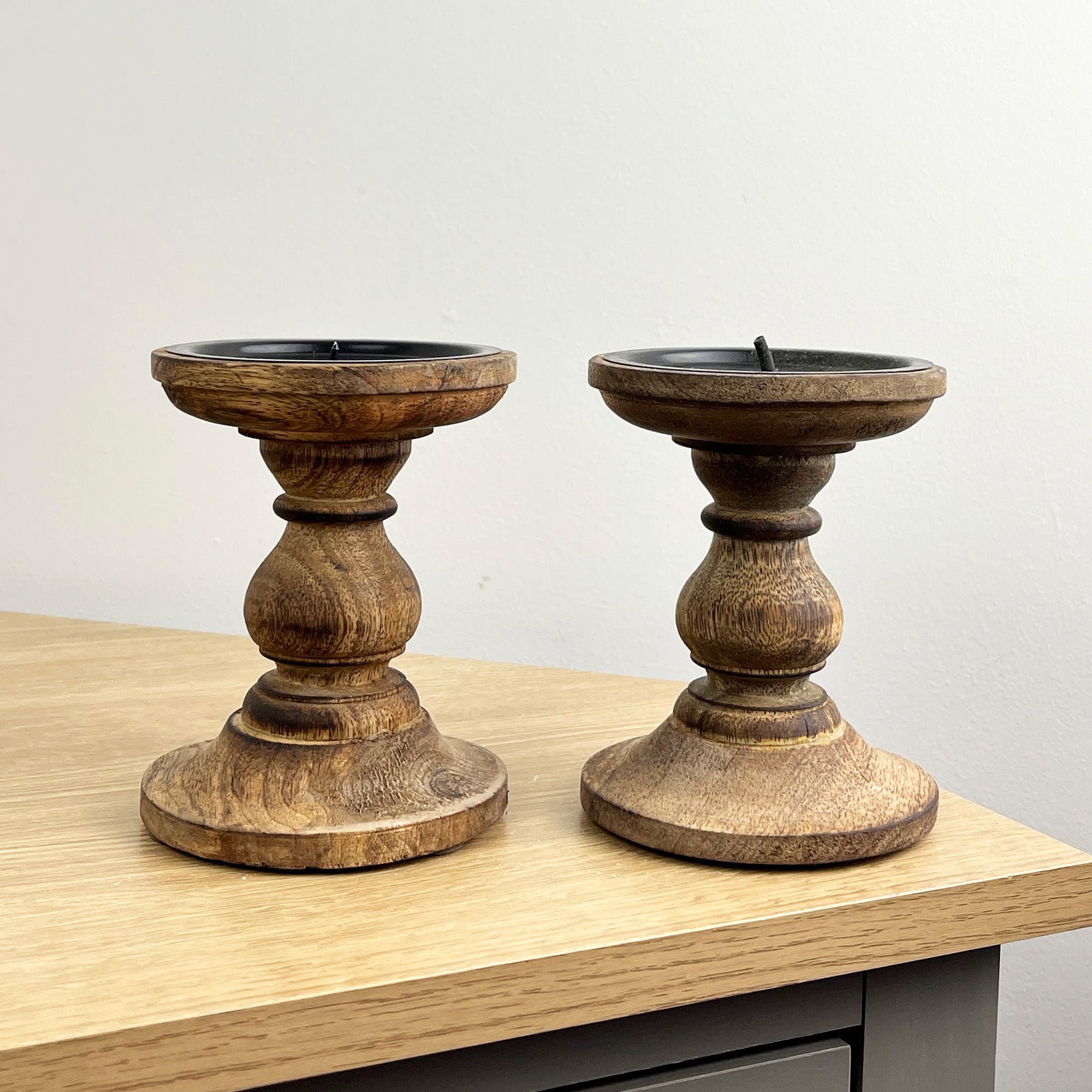 Pair of Dark Brown Wooden Candle Stick Holders – Design #1