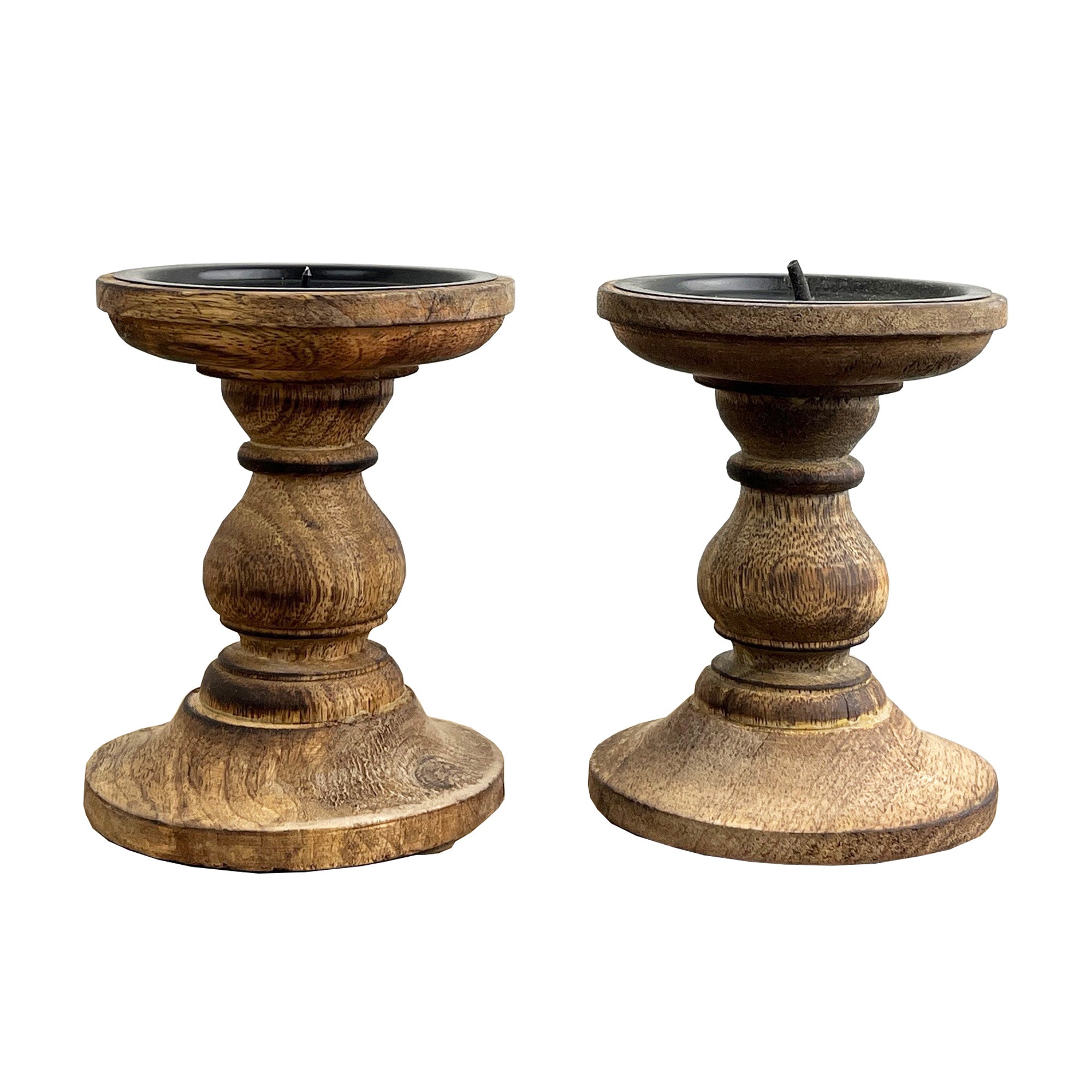 Pair of Dark Brown Wooden Candle Stick Holders – Design #1