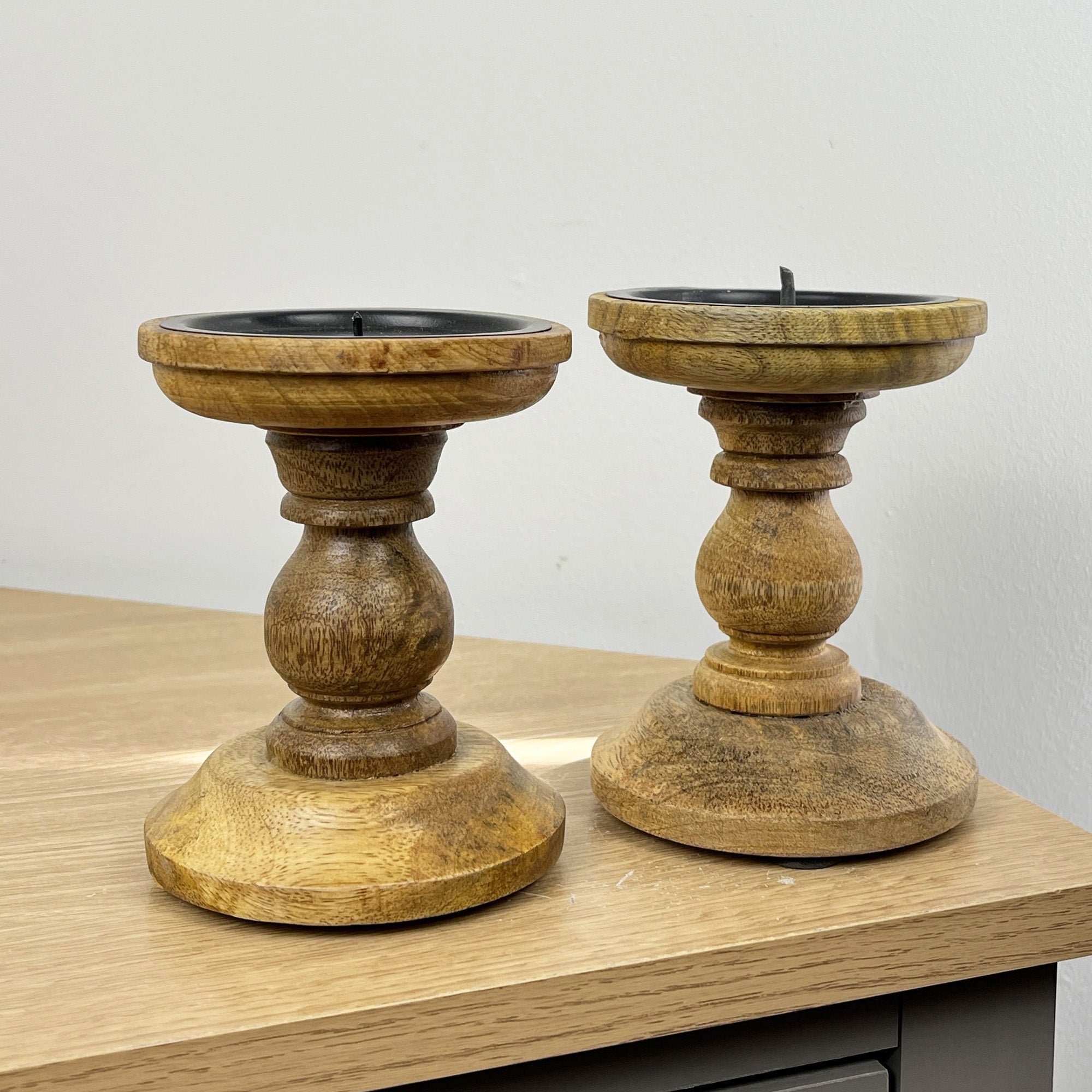 Pair of Dark Brown Wooden Candle Stick Holders – Design #1