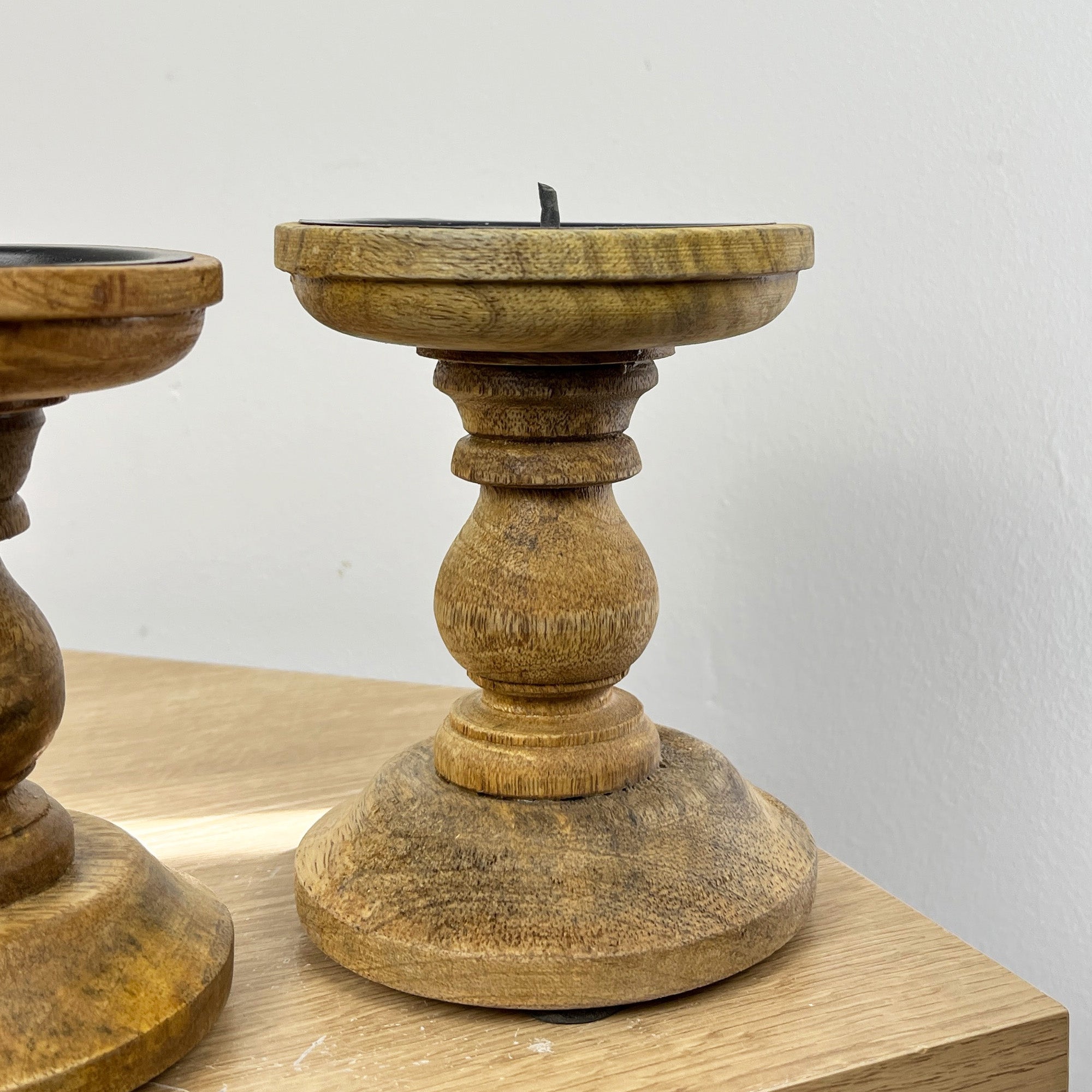 Pair of Dark Brown Wooden Candle Stick Holders – Design #1