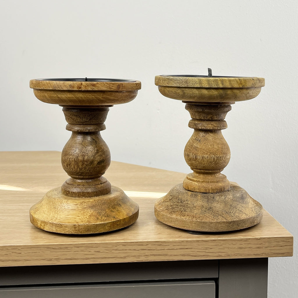Pair of Dark Brown Wooden Candle Stick Holders – Design #1