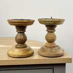 Pair of Dark Brown Wooden Candle Stick Holders – Design #1