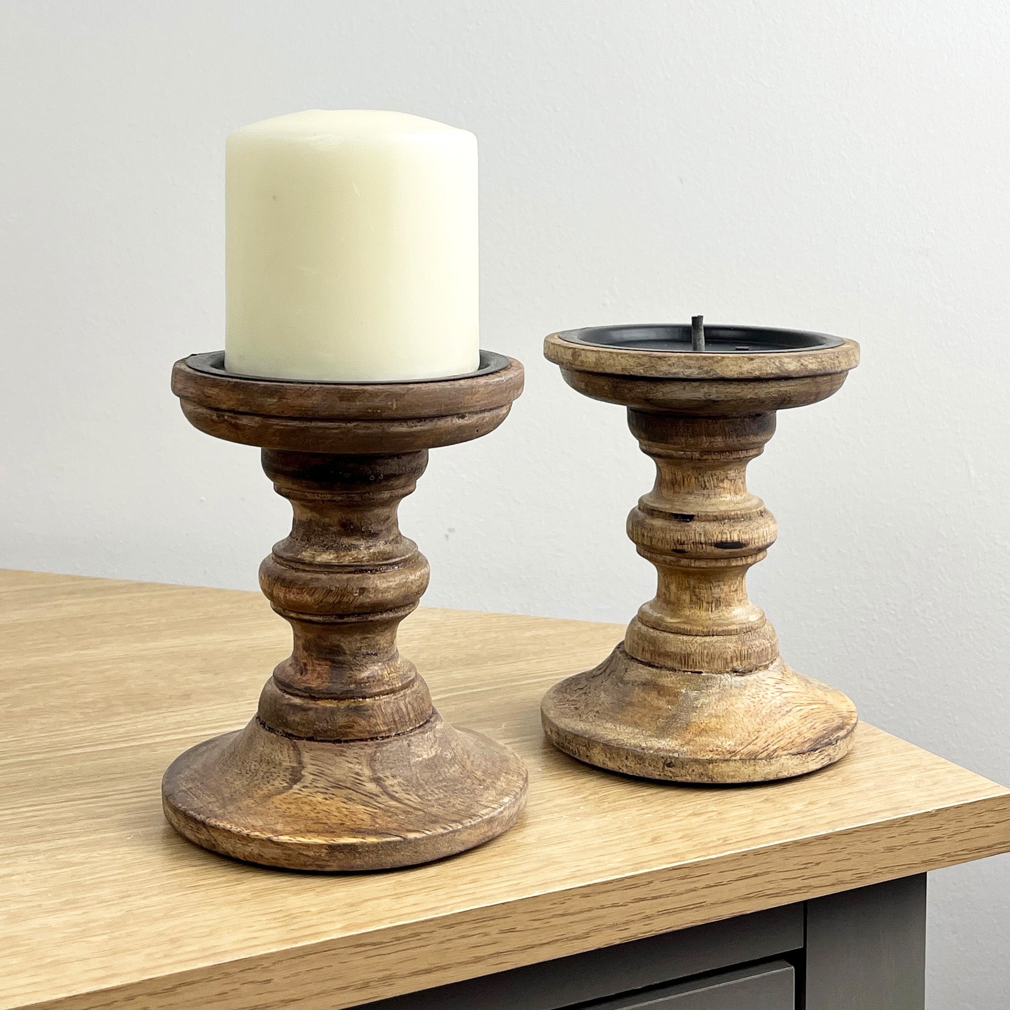 Pair of Dark Brown Wooden Candle Stick Holders – Design #2