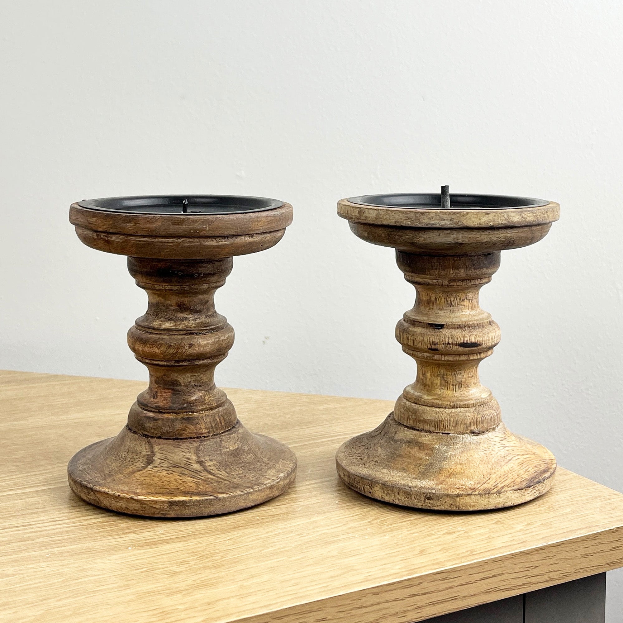Pair of Dark Brown Wooden Candle Stick Holders – Design #2