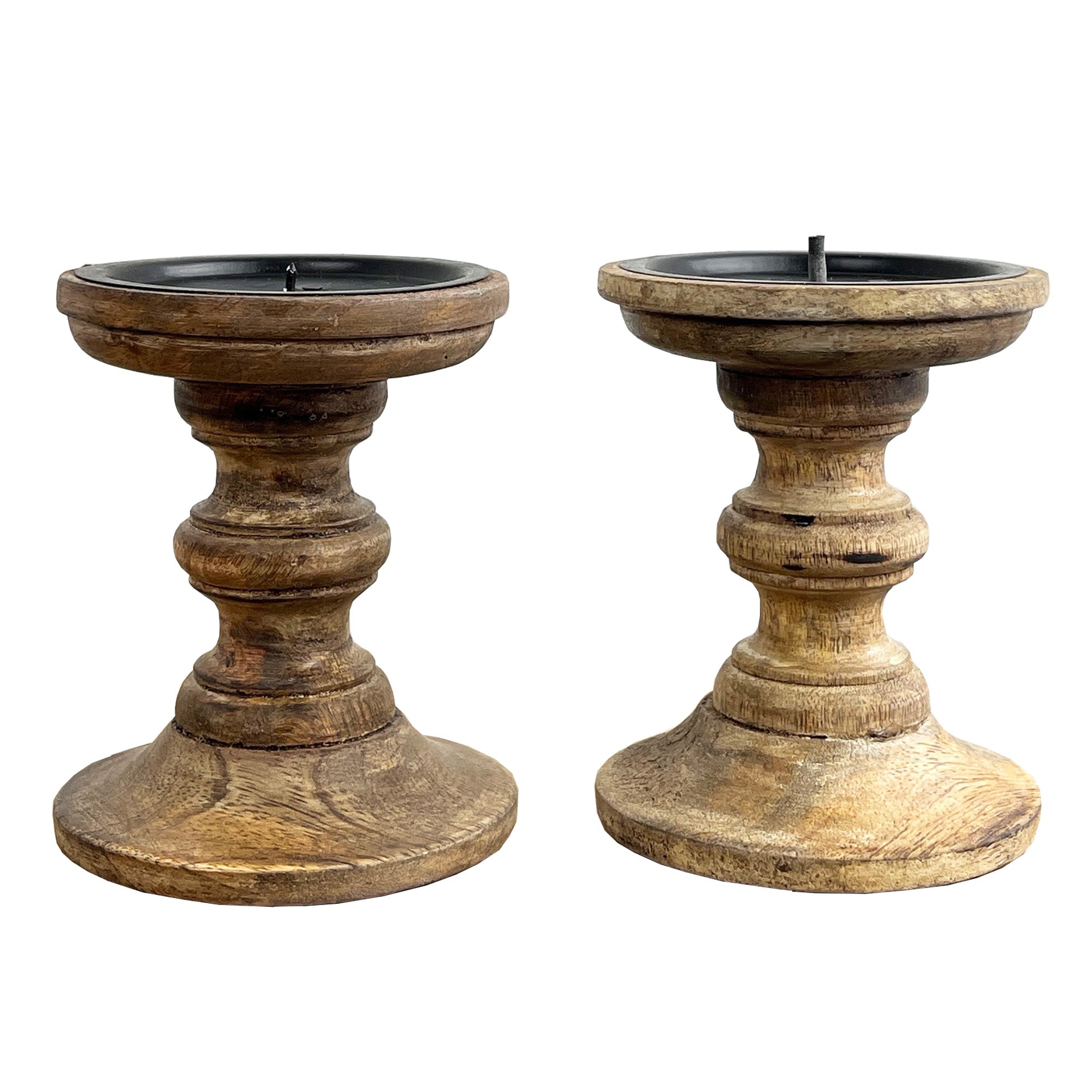 Pair of Dark Brown Wooden Candle Stick Holders – Design #2