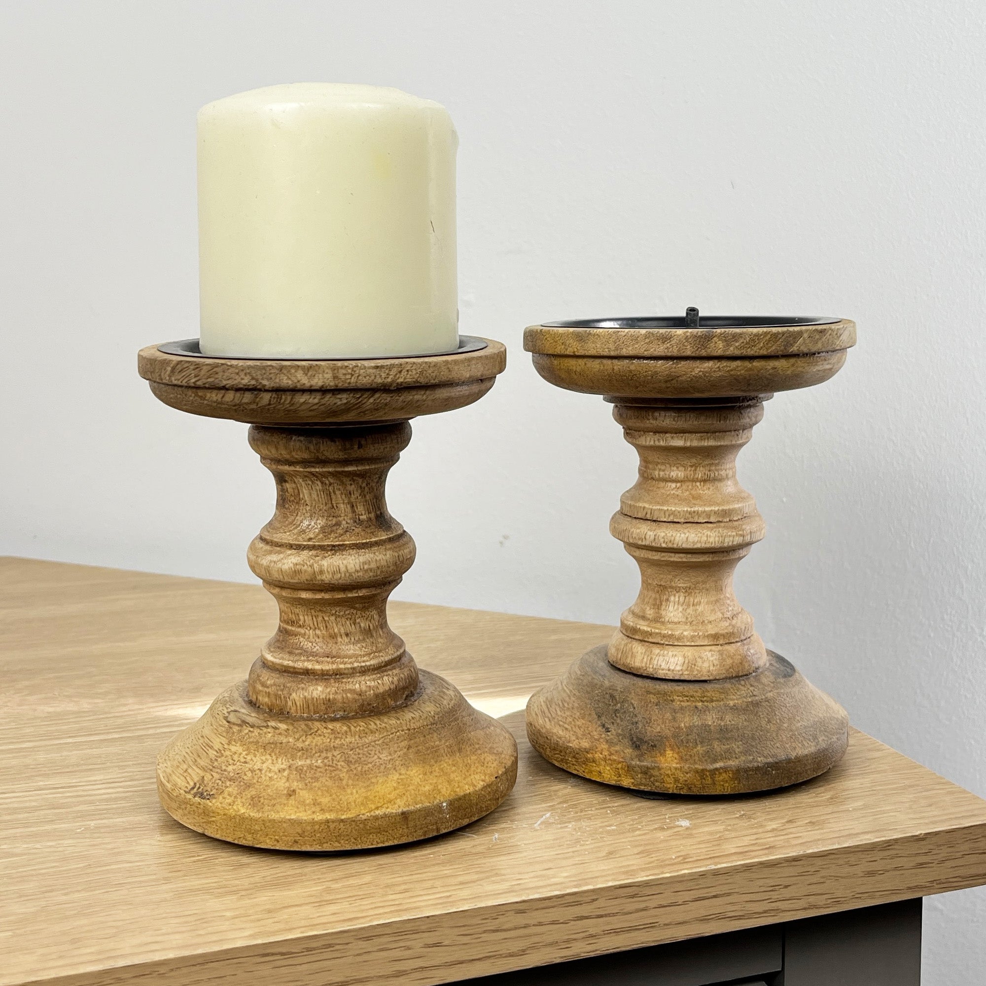 Pair of Dark Brown Wooden Candle Stick Holders – Design #2