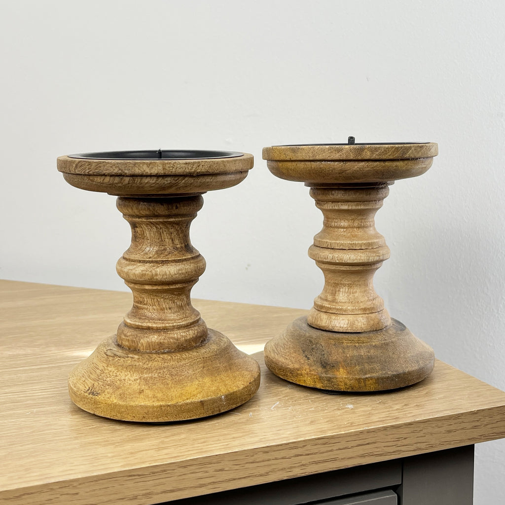 Pair of Dark Brown Wooden Candle Stick Holders – Design #2