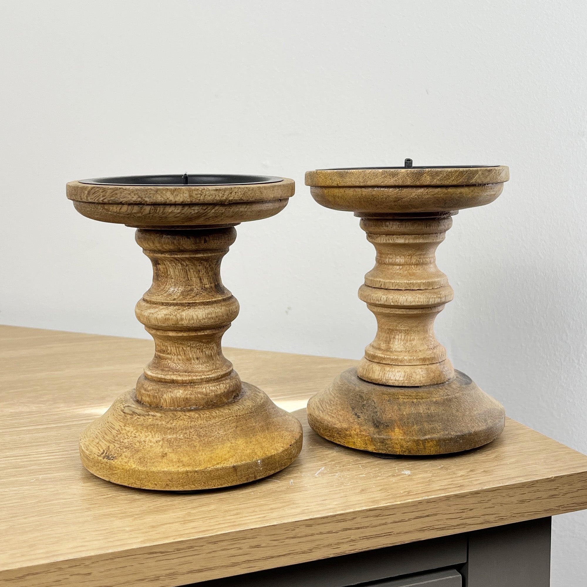 Pair of Dark Brown Wooden Candle Stick Holders – Design #2