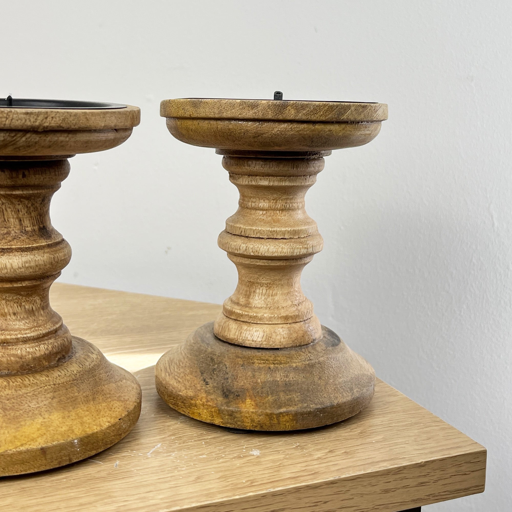 Pair of Dark Brown Wooden Candle Stick Holders – Design #2