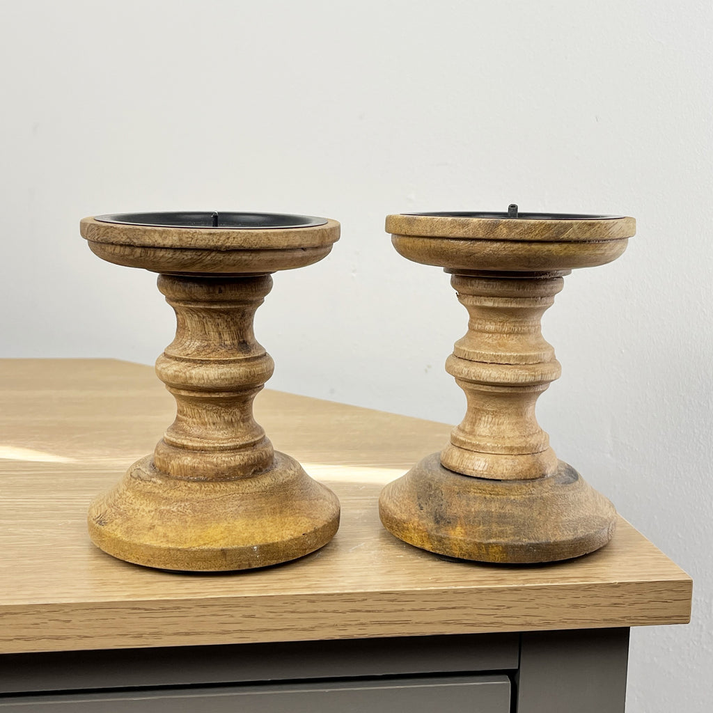 Pair of Dark Brown Wooden Candle Stick Holders – Design #2