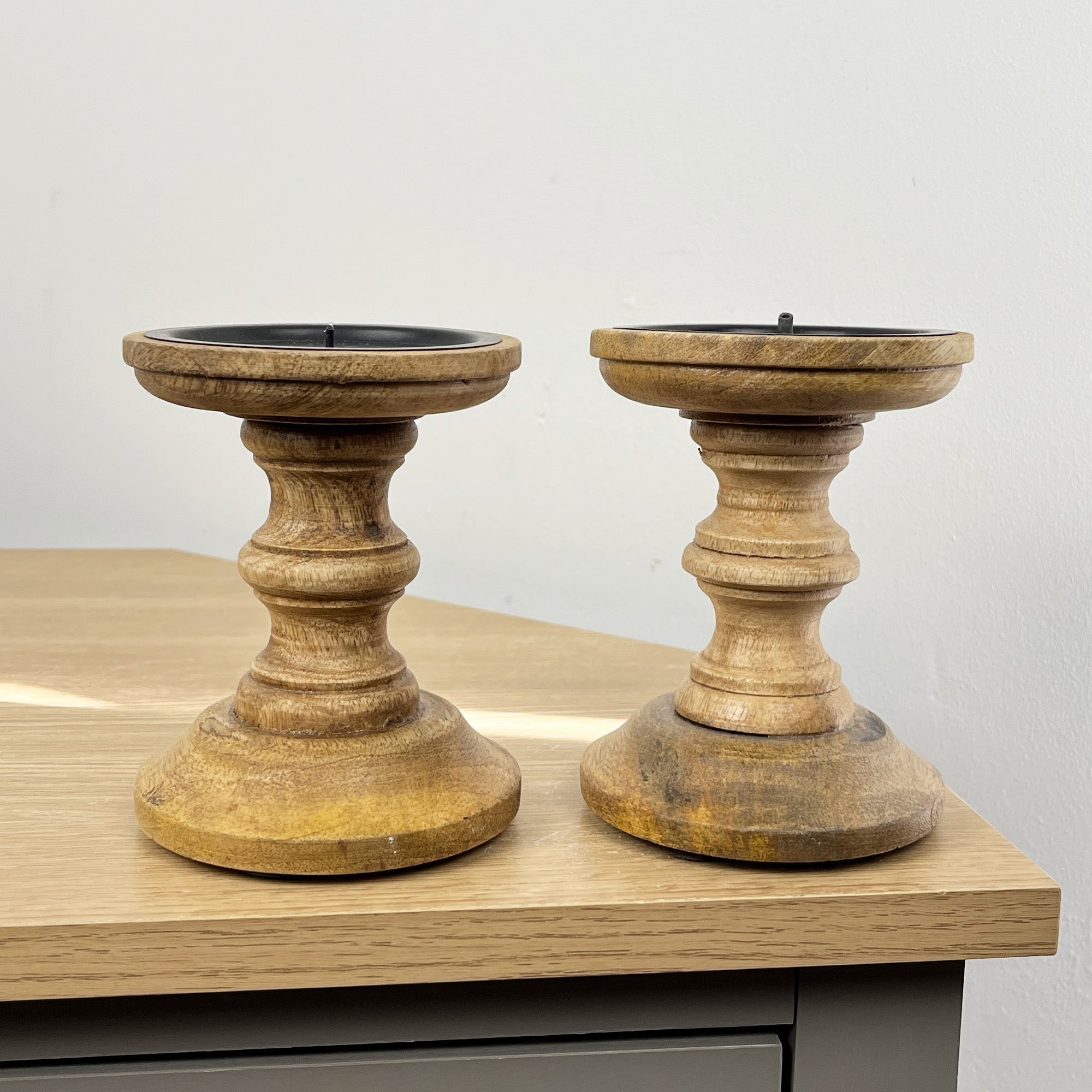 Pair of Dark Brown Wooden Candle Stick Holders – Design #2